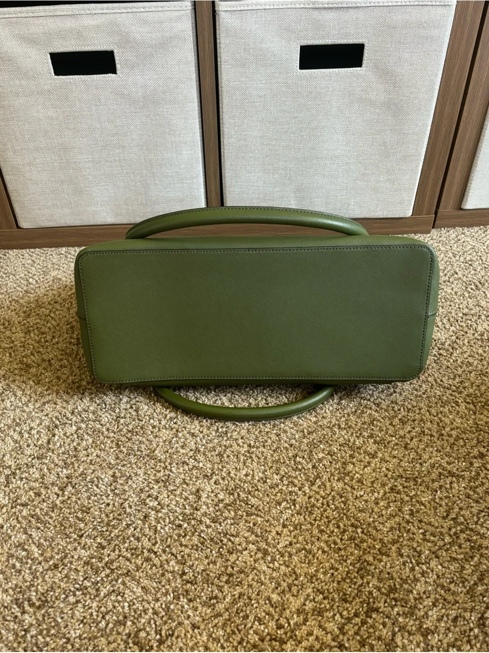 Kate Spade Olive Green Leather Tote Bag with Turn-Lock